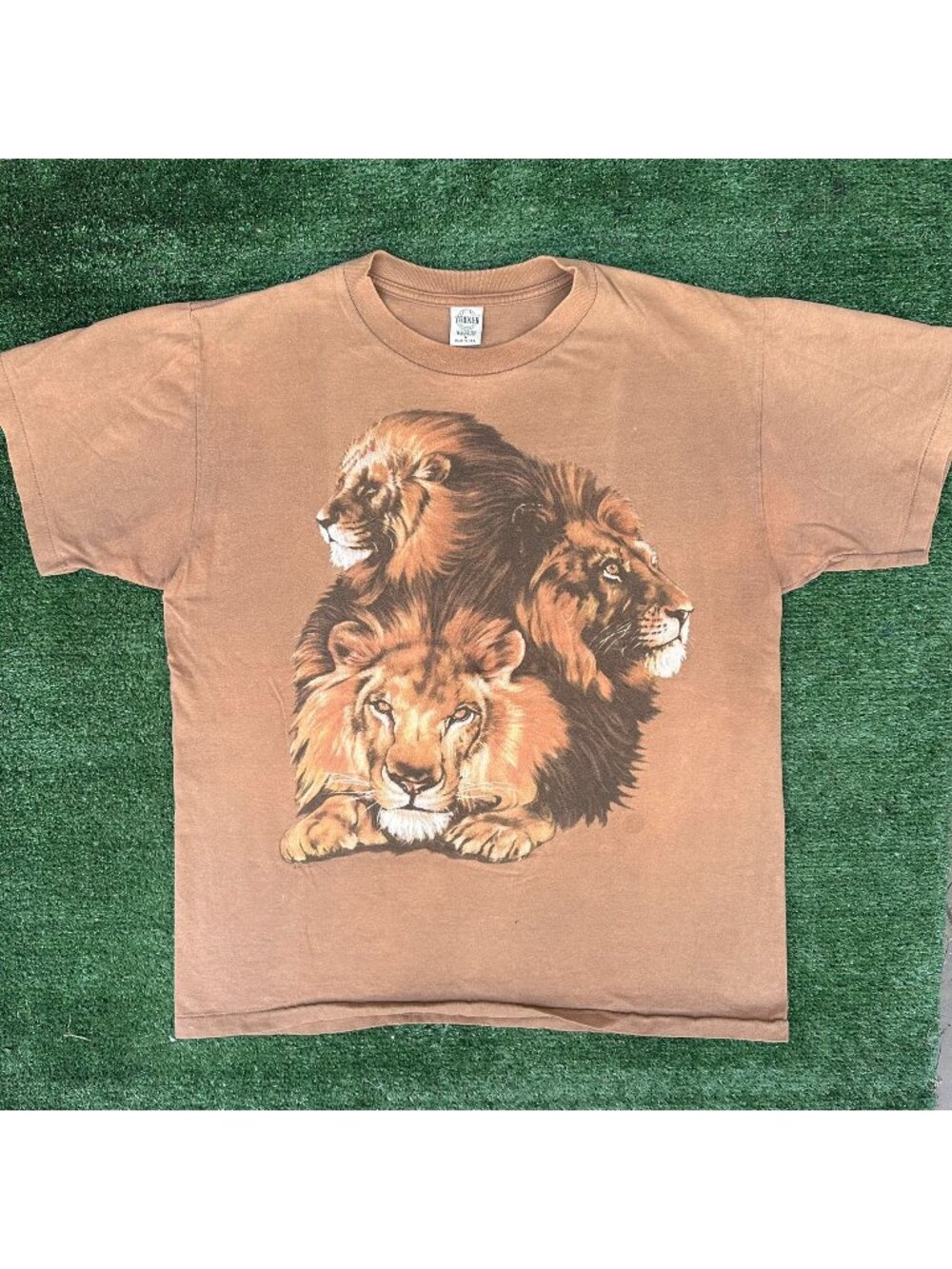Vintage 90s African Lion Wildlife Nature T-Shirt Tan L Single Stitch Animals